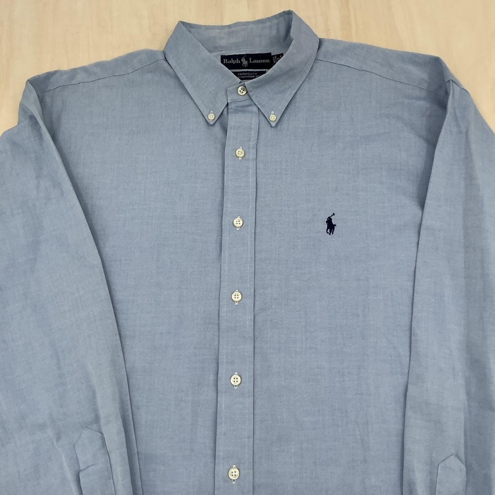 Mens Classic‎ Ralph Lauren Button Down Shirt 17 Blue Pinpoint Oxford Yarmouth